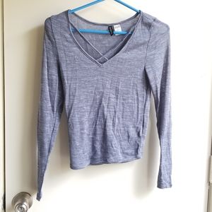 H&M slate blue/gray criss cross long sleeved shirt